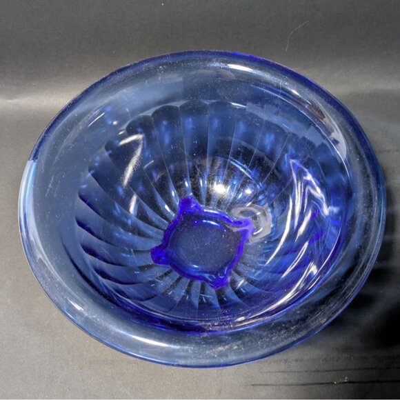 Hazel Atlas Blue Pillar Optic Glass Mixing Bowl Vintage Collectible Home Decor - Picture 8 of 14